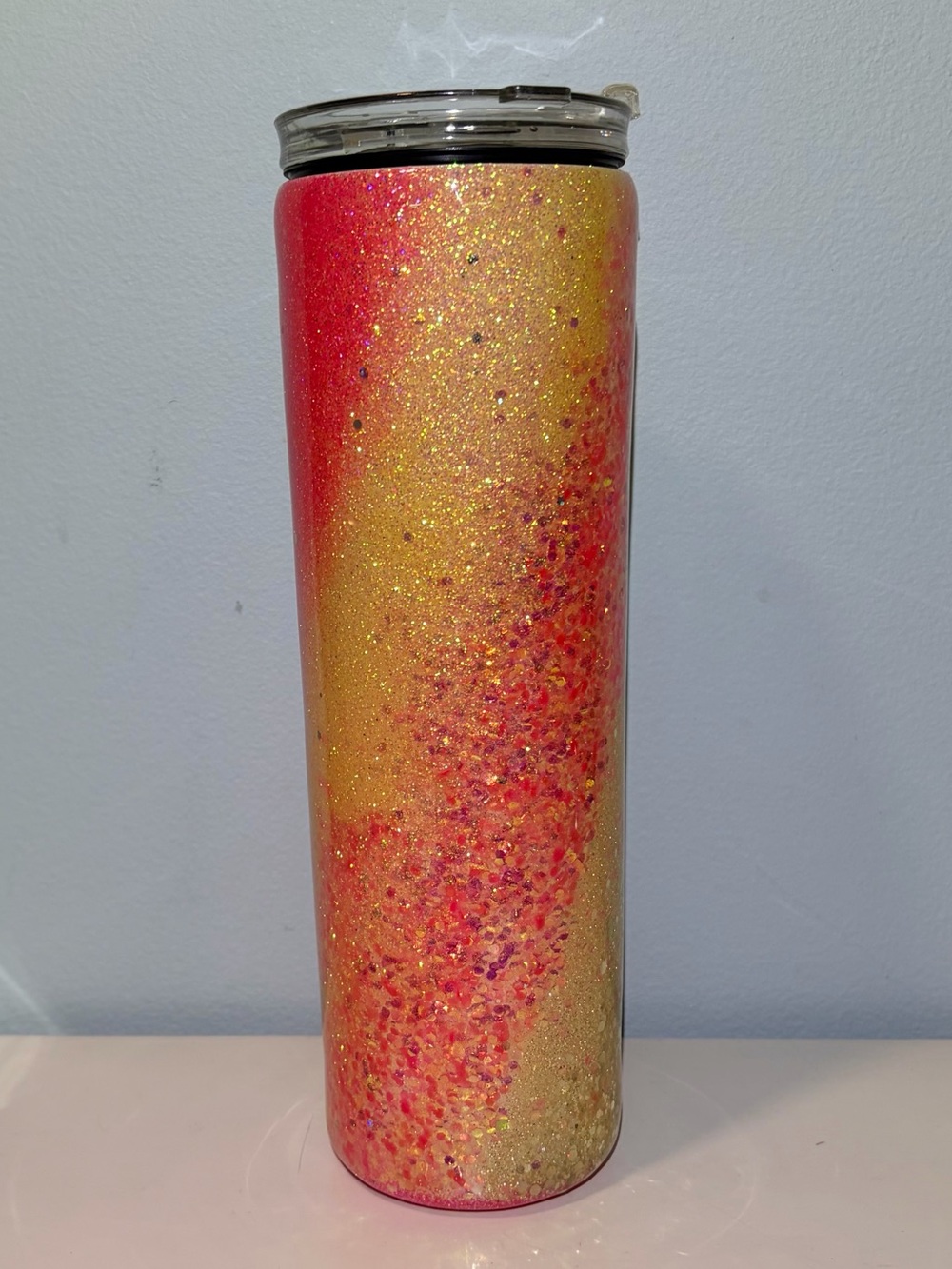 Momma of 3 Insulated Glitter Ombre Orange & Gold Stainless Travel Tumbler & Lid
